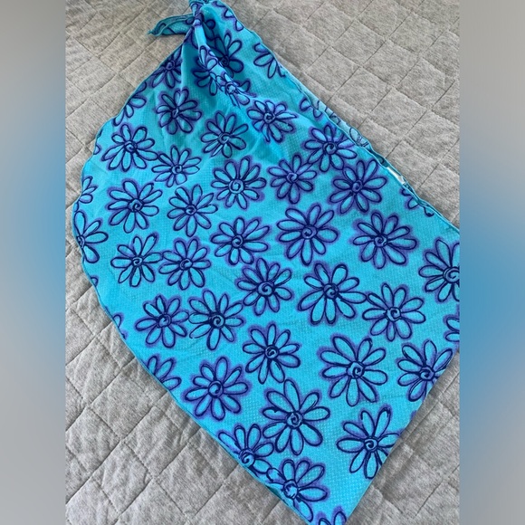 Vintage 80s/90s bright blue aqua purple floral side tie sarong bikini coverup - Picture 7 of 7